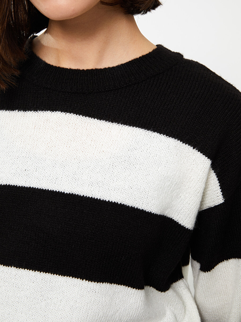 Crew Neck Striped Long Sleeve Women's Knitwear Sweater