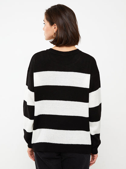 Crew Neck Striped Long Sleeve Women's Knitwear Sweater