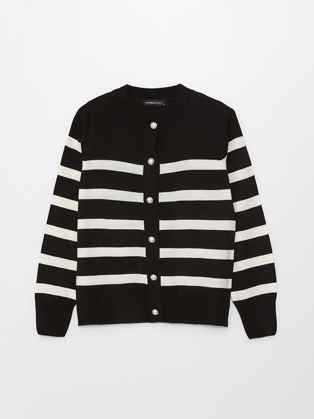 Crew Neck Striped Long Sleeve Women's Knitwear Cardigan