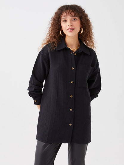 Plain Long Sleeve Oversize Muslin Women's Shirt Tunic