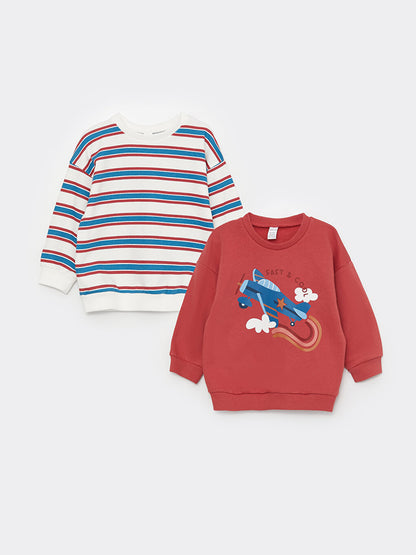 Crew Neck Long Sleeve Printed Baby Boy Sweatshirt 2-pack