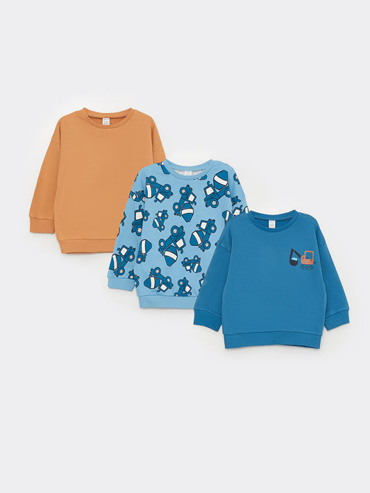 Crew Neck Long Sleeve Printed Baby Boy Sweatshirt 3 Pack