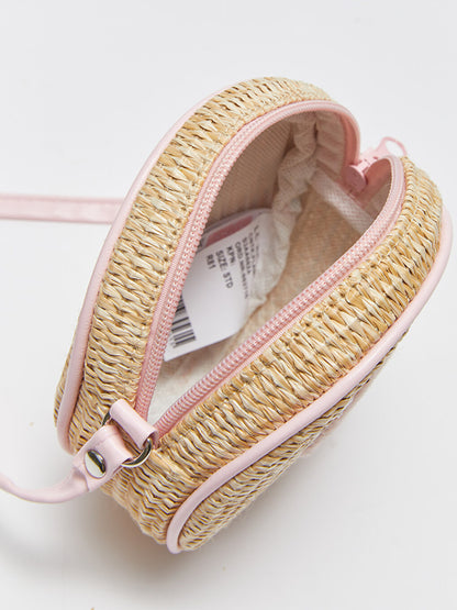 Embroidered Straw Girls' Crossbody Bag