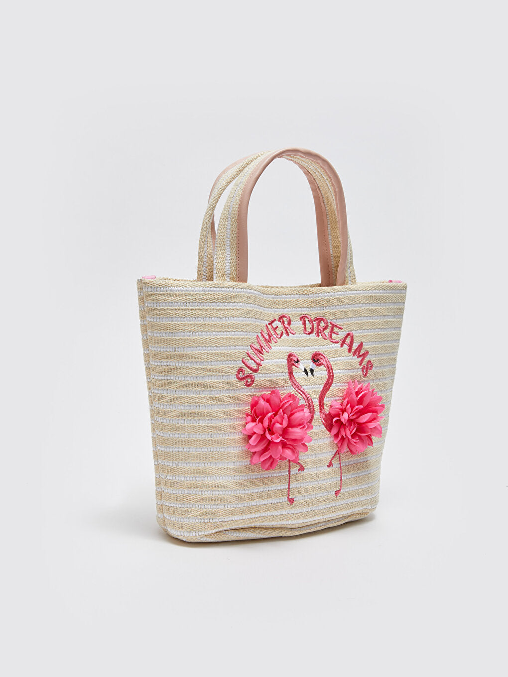 Flamingo Embroidered Girl's Straw Shoulder Bag