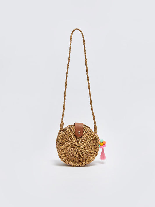 Girls' Straw Crossbody Bag with Tassel Detail