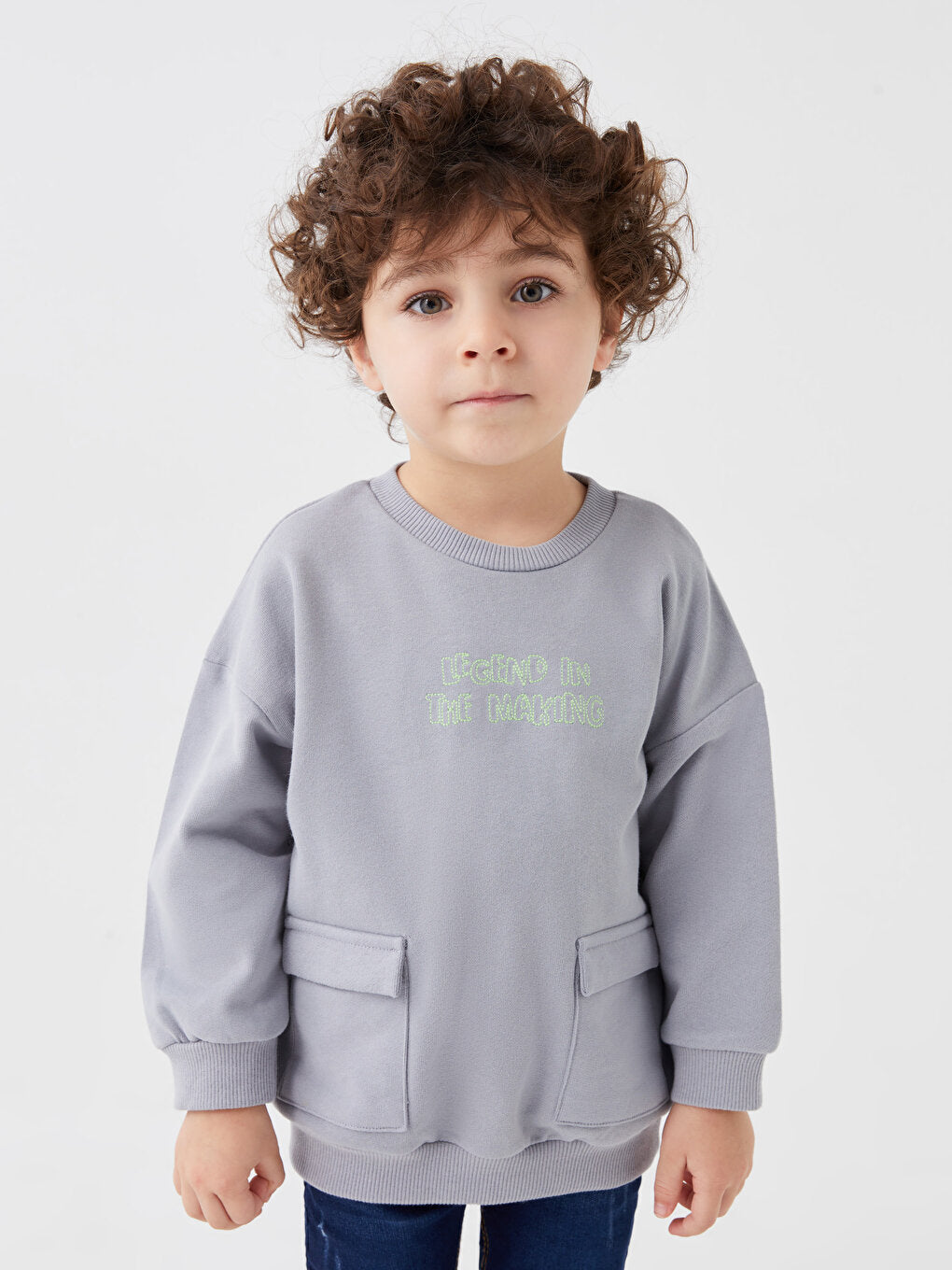 Crew Neck Long Sleeve Baby Boy Sweatshirt with Embroidery Detail