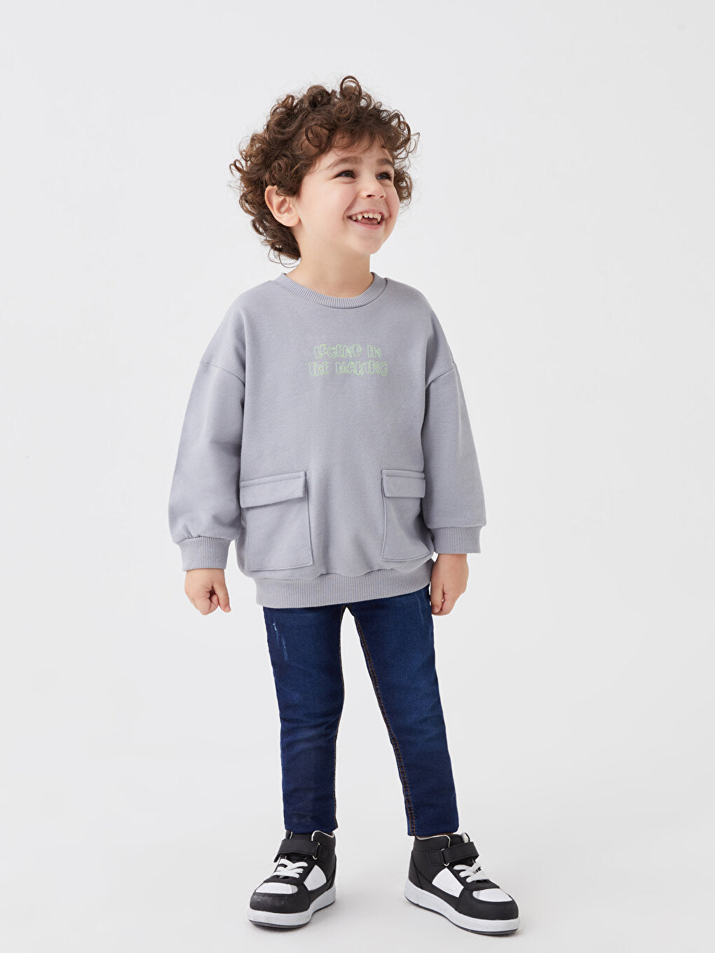 Crew Neck Long Sleeve Baby Boy Sweatshirt with Embroidery Detail