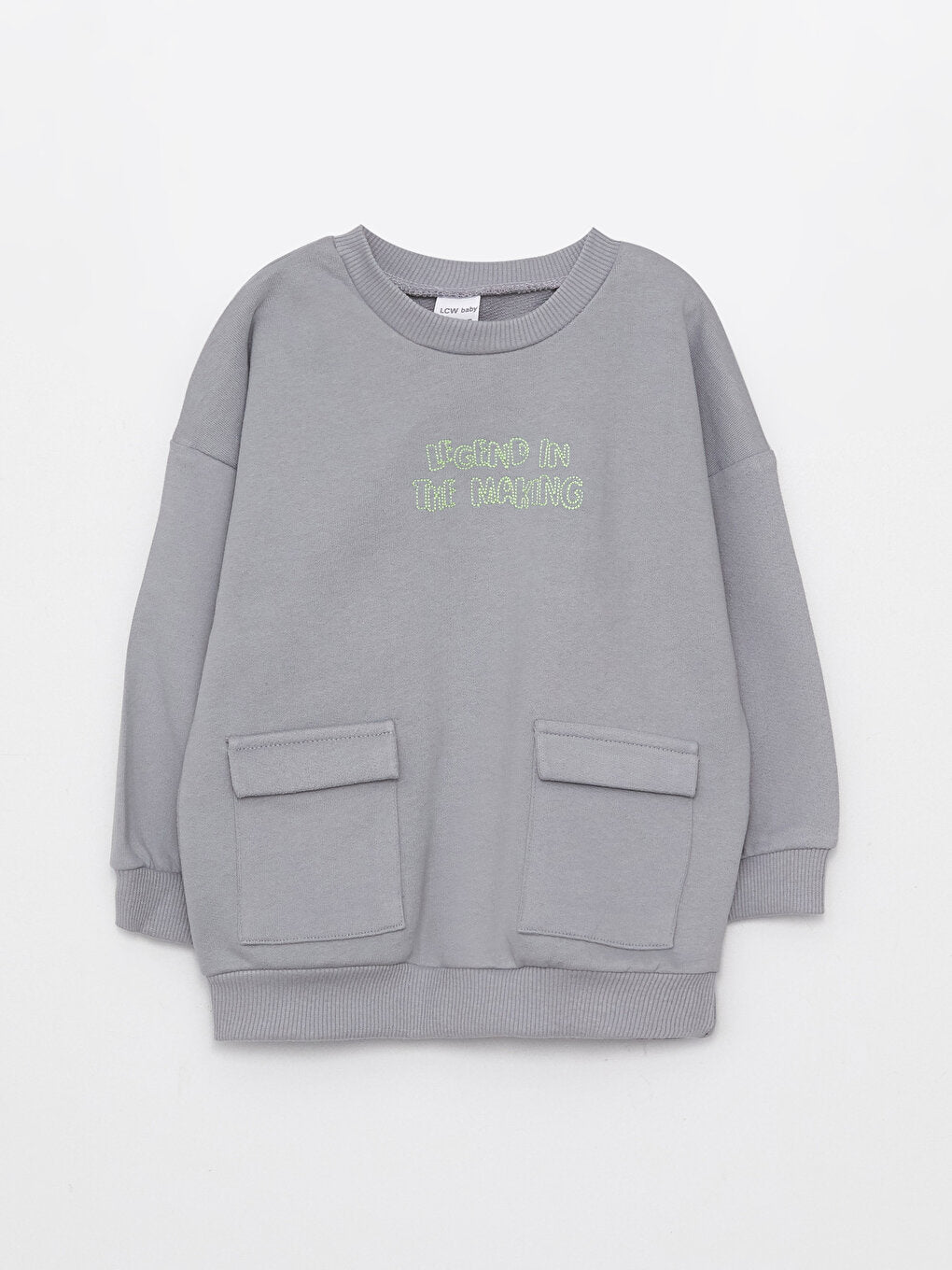 Crew Neck Long Sleeve Baby Boy Sweatshirt with Embroidery Detail