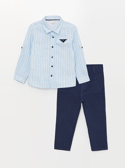 Long Sleeve Baby Boy Shirt and Trousers 2-Piece Set