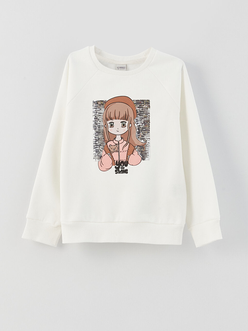 Crew Neck Printed Reversible Sequined Long Sleeve Girl's Sweatshirt