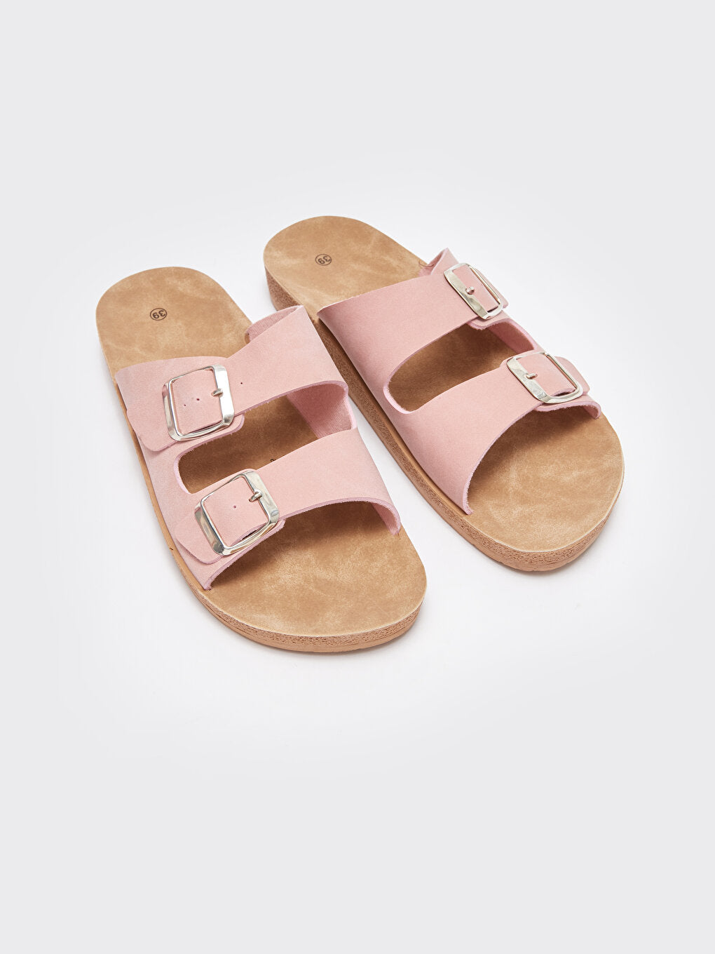 Double Banded Buckle Detailed Women's Slippers