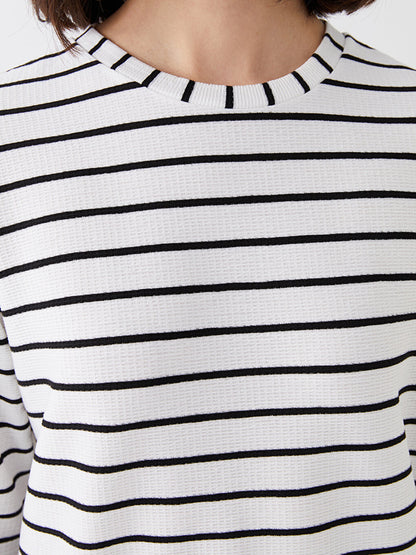 Crew Neck Striped Long Sleeve Oversize Women's Tunic