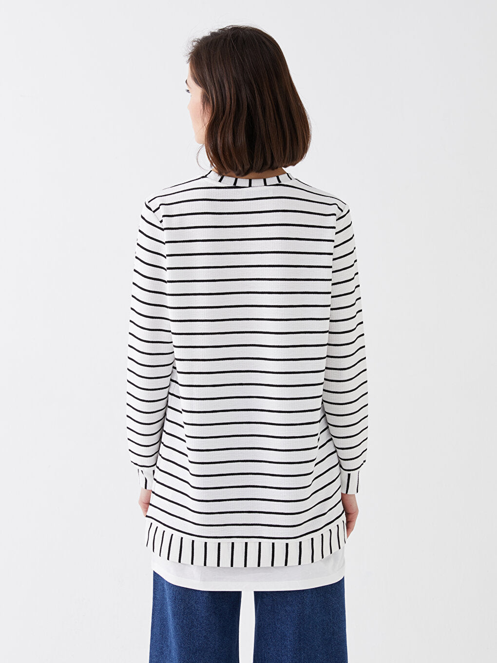 Crew Neck Striped Long Sleeve Oversize Women's Tunic