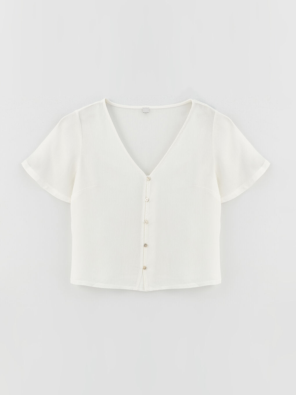 V-Neck Plain Short Sleeve Women's Blouse