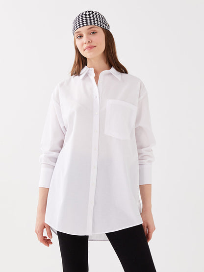 Plain Long Sleeve Poplin Women's Shirt Tunic