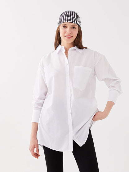 Plain Long Sleeve Poplin Women's Shirt Tunic