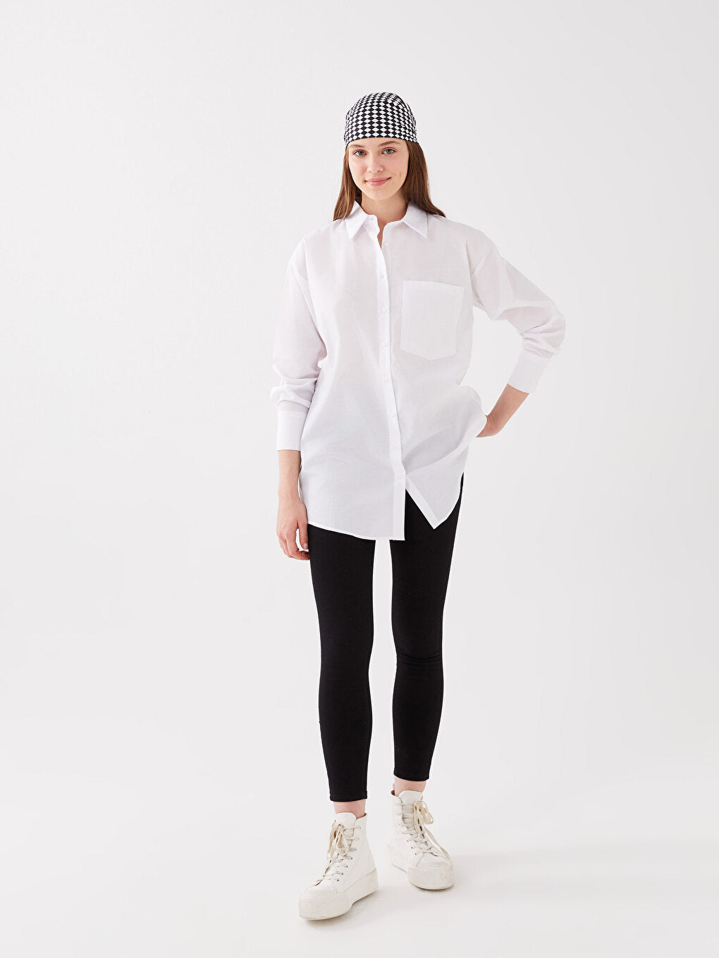 Plain Long Sleeve Poplin Women's Shirt Tunic