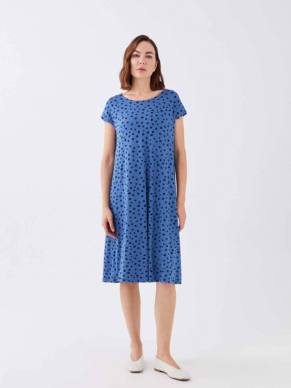 Crew Neck Patterned Short Sleeve A-Line Women's Dress