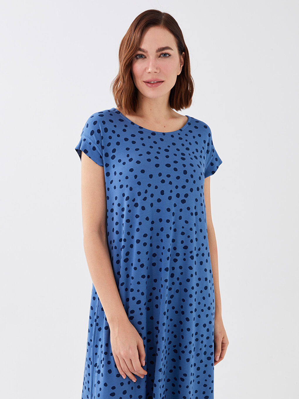 Crew Neck Patterned Short Sleeve A-Line Women's Dress