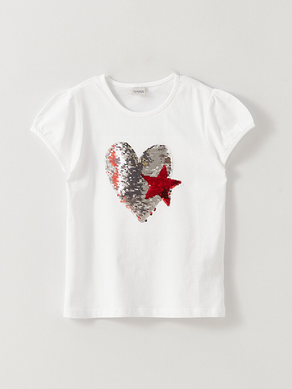 Crew Neck Reversible Sequined Short Sleeve Girl's T-Shirt