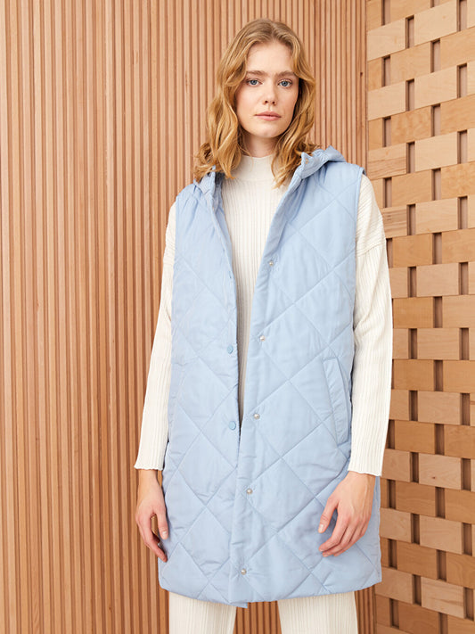 Hooded Quilted Patterned Women's Puffer Vest