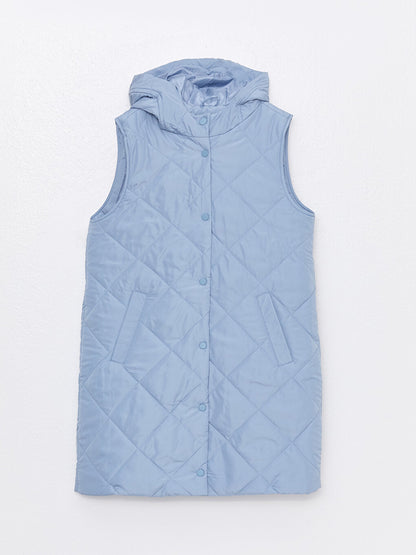 Hooded Quilted Patterned Women's Puffer Vest