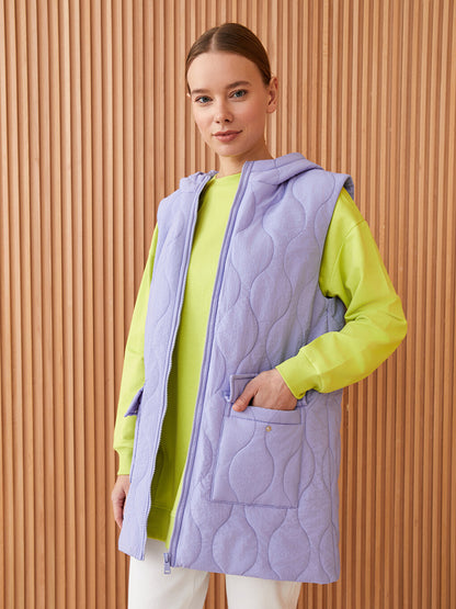 Hooded Self-Patterned Women's Puffer Vest