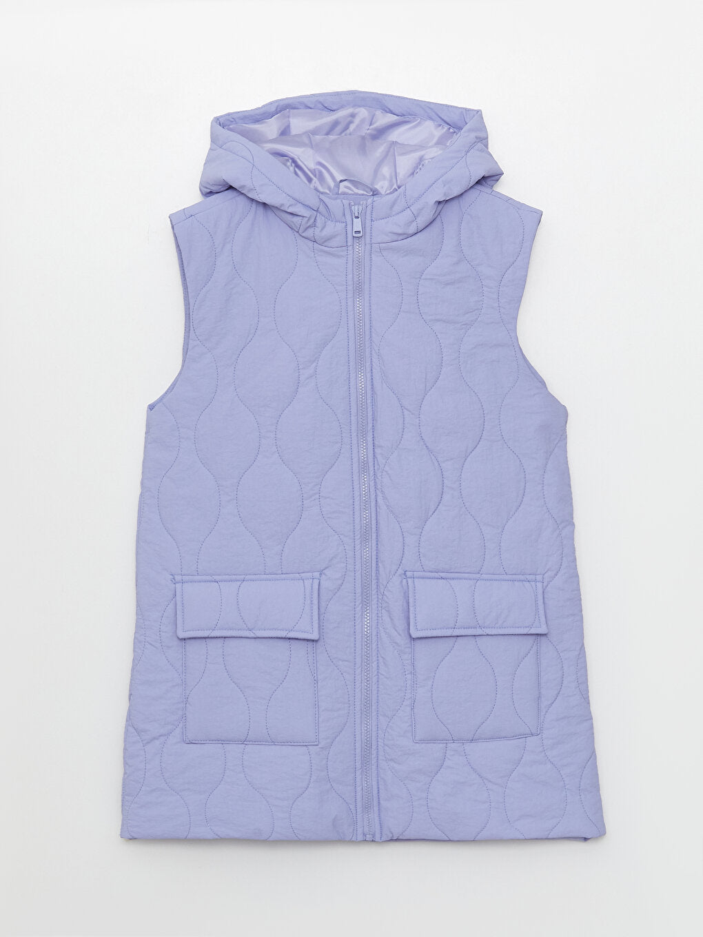 Hooded Self-Patterned Women's Puffer Vest