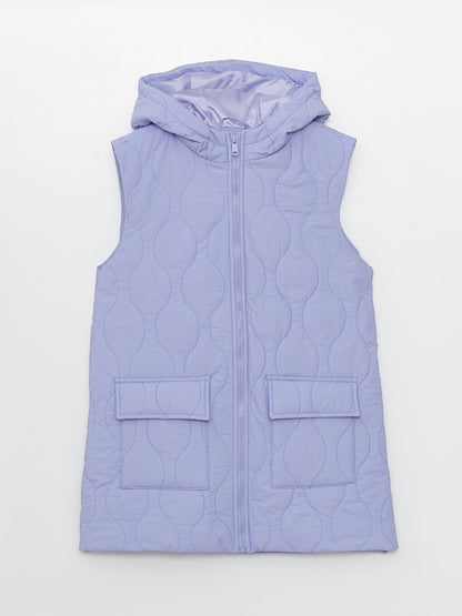 Hooded Self-Patterned Women's Puffer Vest