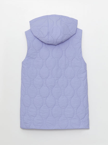 Hooded Self-Patterned Women's Puffer Vest