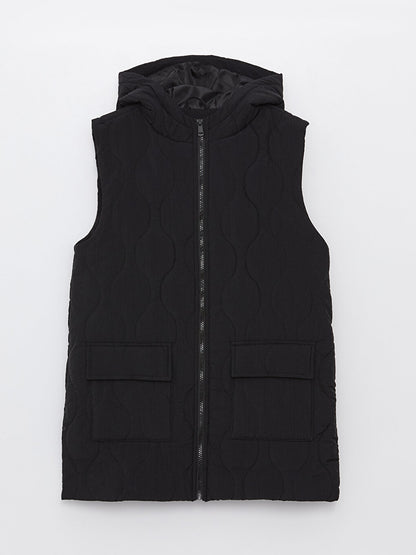 Hooded Self-Patterned Women's Puffer Vest