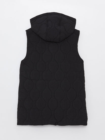 Hooded Self-Patterned Women's Puffer Vest