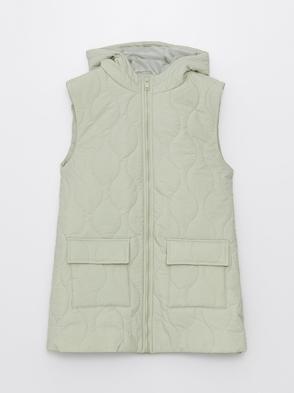 Hooded Self-Patterned Women's Puffer Vest