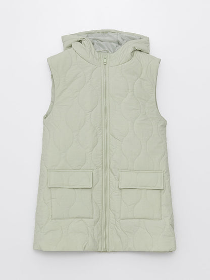 Hooded Self-Patterned Women's Puffer Vest