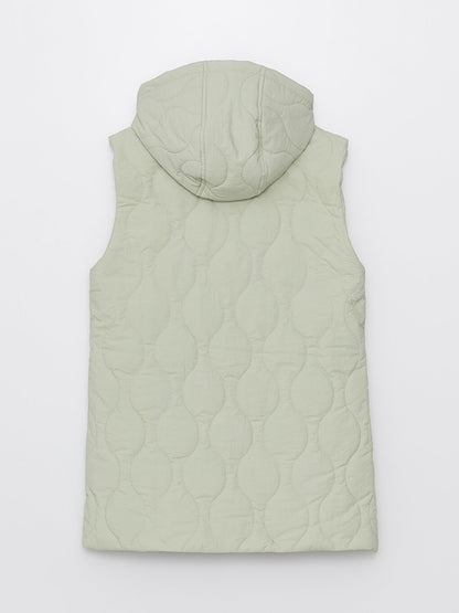 Hooded Self-Patterned Women's Puffer Vest