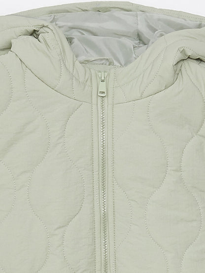 Hooded Self-Patterned Women's Puffer Vest