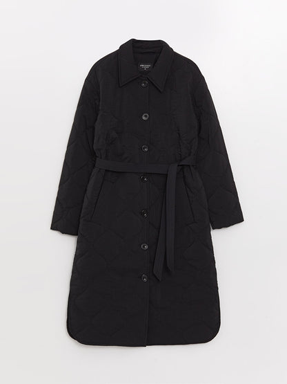 Shirt Collar Self Patterned Women's Coat