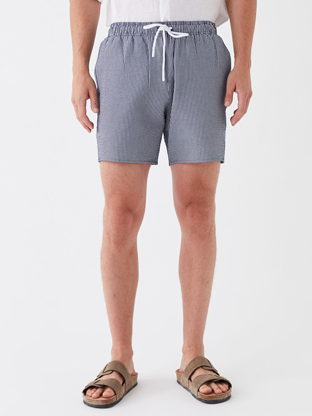 Short Length Striped Men's Swim Shorts