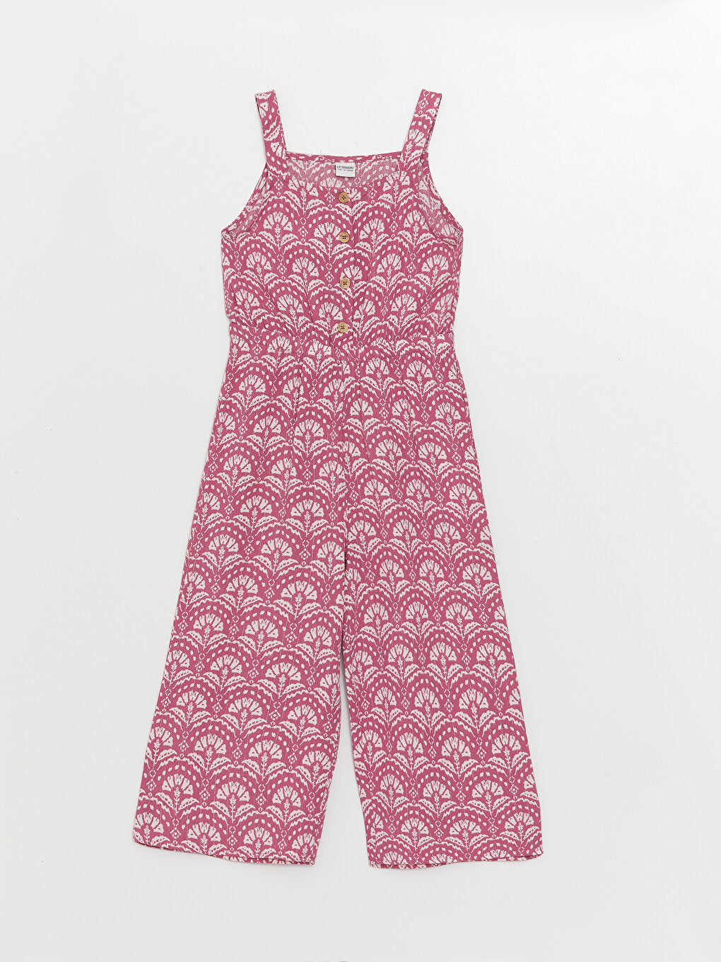 Square Neck Patterned Strappy Girl's Jumpsuit