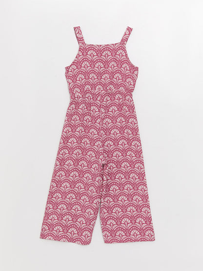 Square Neck Patterned Strappy Girl's Jumpsuit