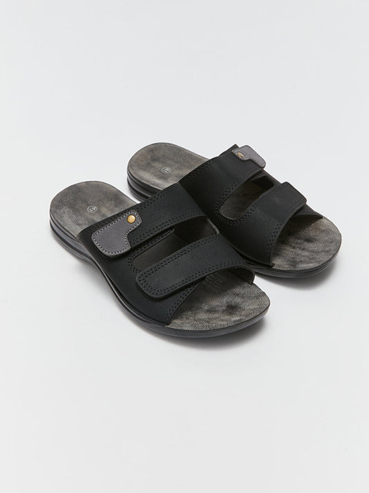 Leather Look Velcro Men's Slippers