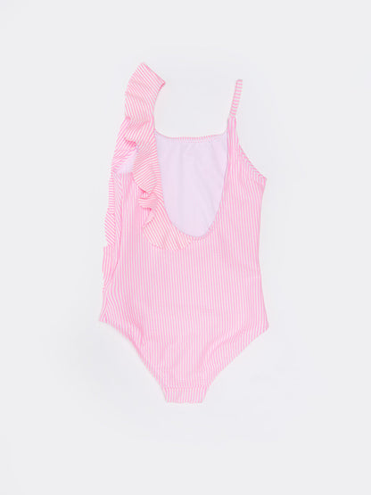 Striped Ruffle Detailed Girl's Swimsuit