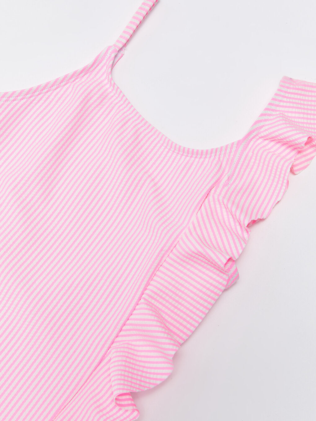 Striped Ruffle Detailed Girl's Swimsuit