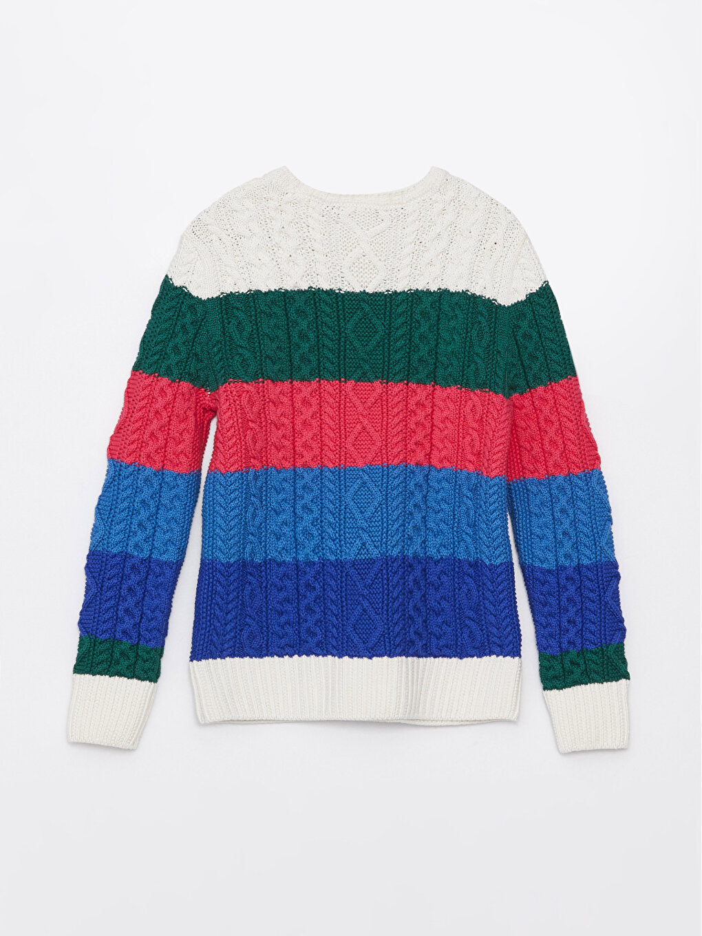 Crew Neck Color Blocked Long Sleeve Girl's Knitwear Sweater