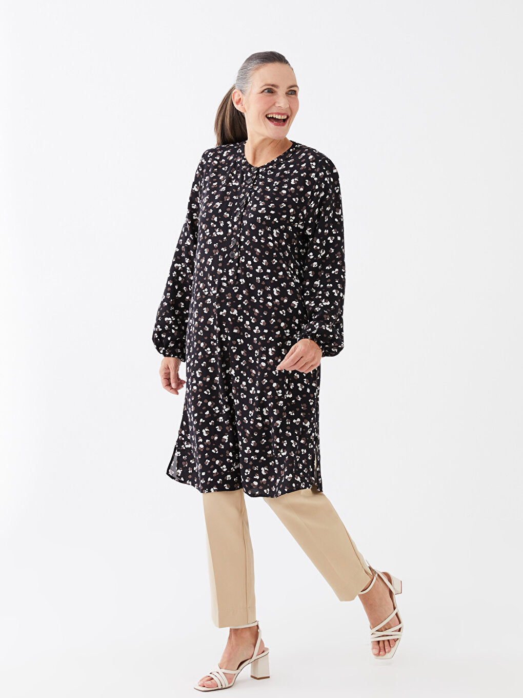 Crew Neck Patterned Long Sleeve Women's Tunic