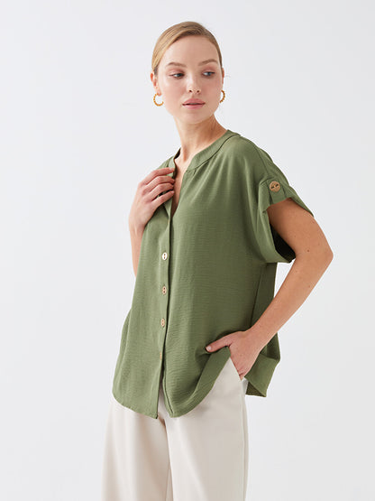 Loose Collar Plain Short Sleeve Aerobin Women's Shirt