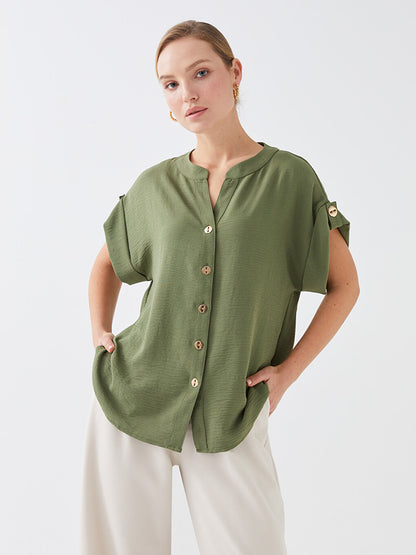 Loose Collar Plain Short Sleeve Aerobin Women's Shirt