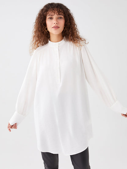 High Collar Plain Long Sleeve Oversize Women's Tunic