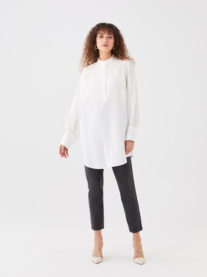 High Collar Plain Long Sleeve Oversize Women's Tunic