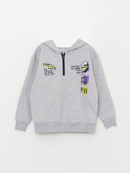 Hooded Printed Long Sleeve Boy's Sweatshirt